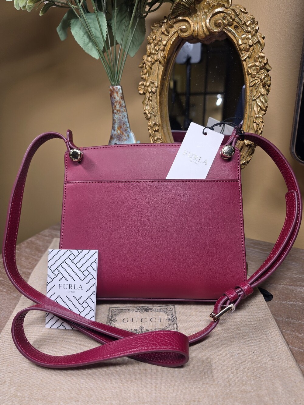 Furla Lady M Red Leather Crossbody Bag (Retail $350) NWT! - Picture 6 of 15